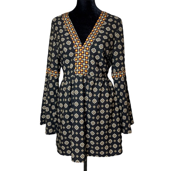 Dresses & Skirts - Coverstitched Boho Bell Sleeve Slit Back Dress